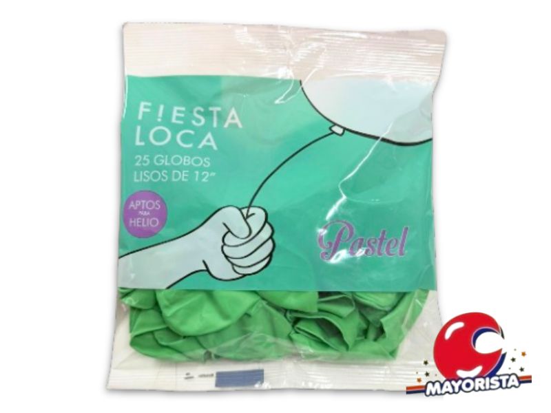 GLOBOS 12 X 25 PASTEL VERDE - FIESTA LOCA