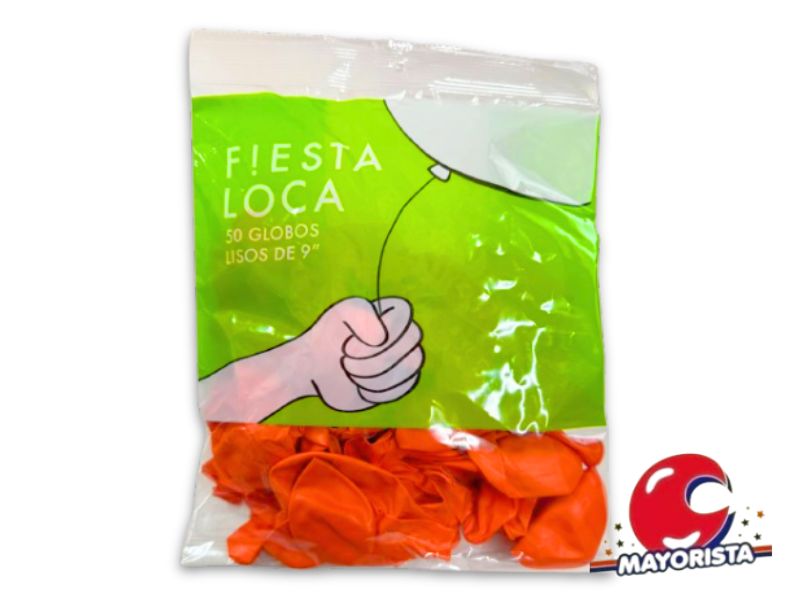 GLOBOS 9 X 50 STANDARD NARANJA - FIESTA LOCA