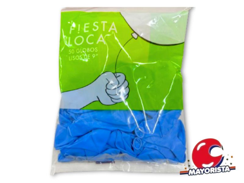 GLOBOS 9 X 50 STANDARD CELESTE - FIESTA LOCA