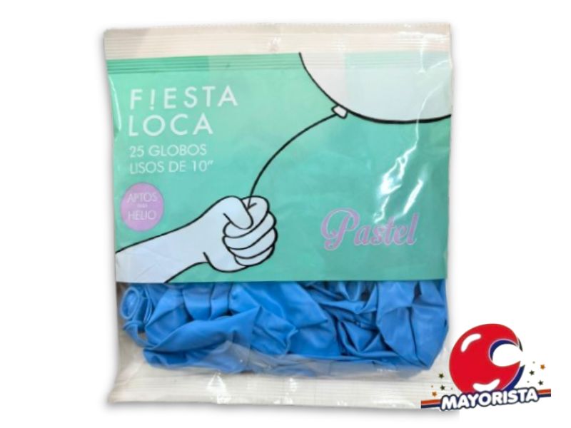 GLOBOS 10 X 25 PASTEL CELESTE - FIESTA LOCA
