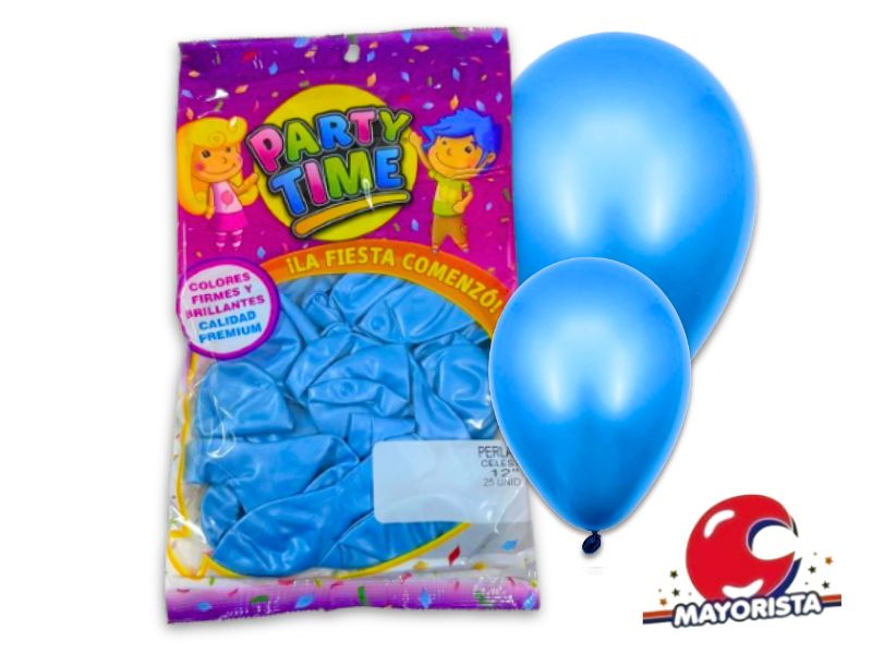 GLOBOS 12 X 25 PERLADO CELESTE PARTY TIME (57923) DILAX