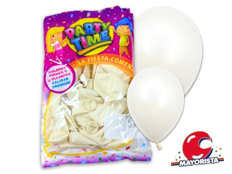 GLOBOS 12 X 25 PERLADO BLANCO PARTY TIME (57916) DILAX