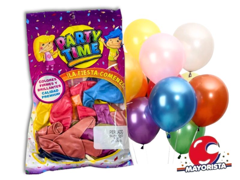 GLOBOS 12 X 25 PERLADO MULTICOLOR PARTY TIME (57992) DILAX