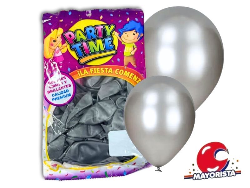 GLOBOS 12 X 25 PERLADO PLATEADO PARTY TIME (57794) DILAX