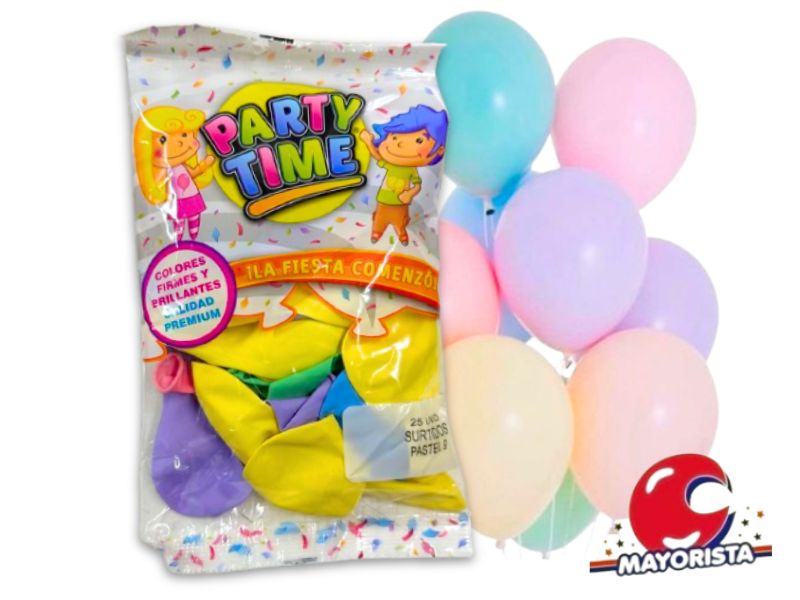 GLOBOS 9 X 25 PASTEL MULTICOLOR PARTY TIME (58883) DILAX