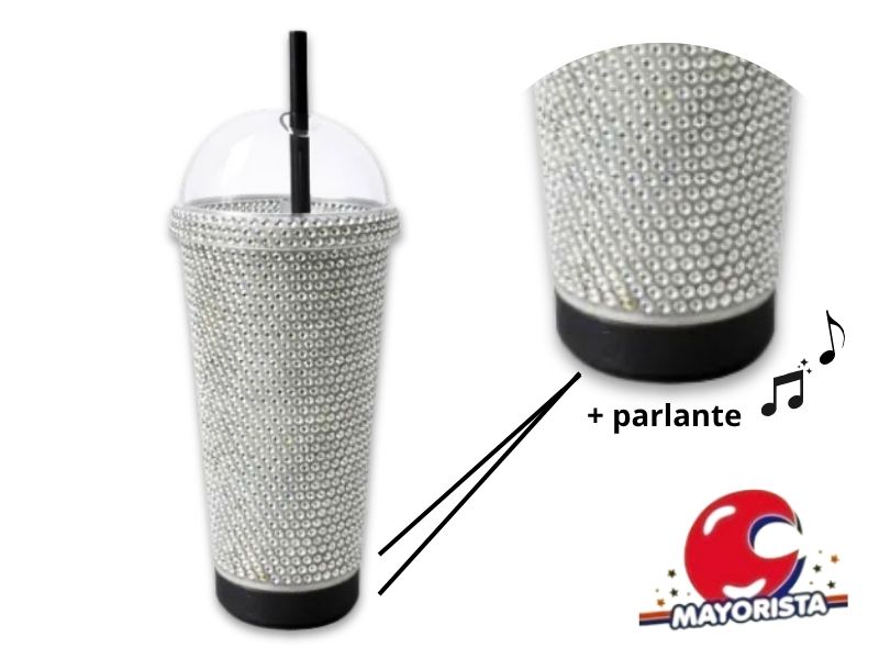 VASO TERMICO CON STRASS, PARLANTE Y SORBETE (10839) STILO