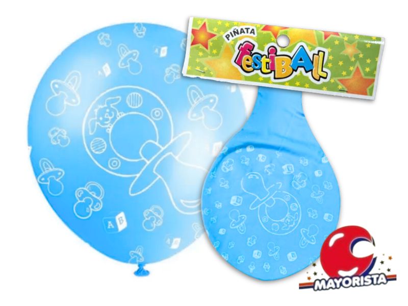 GLOBO PINATA SUPER CELESTE CHUPETES BLANCOS - TUKY